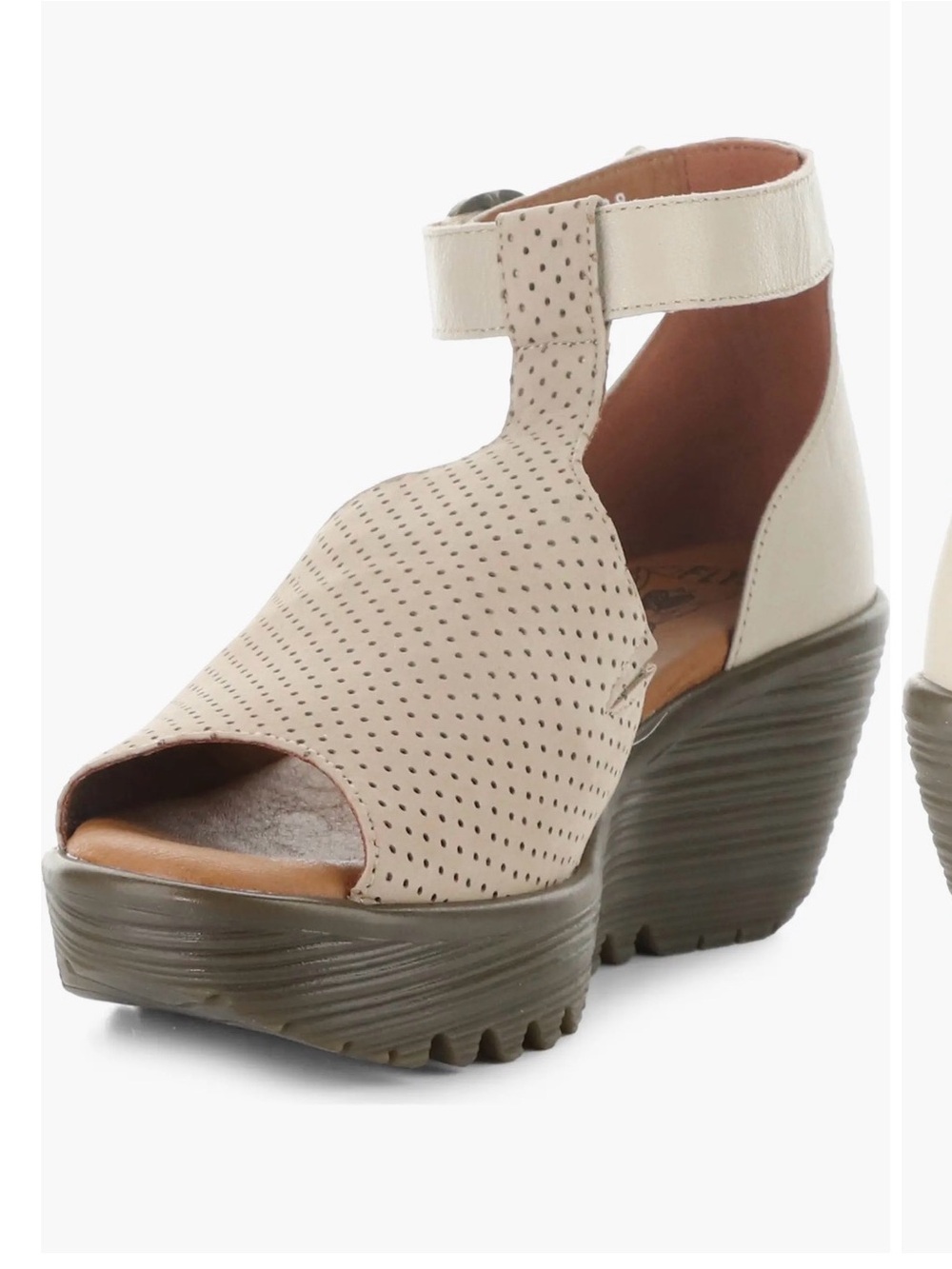 Fly London Cream Perforated Leather Wedge Sandals size 36/6